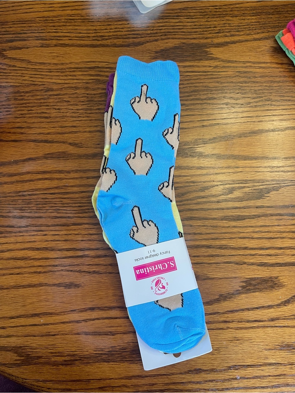 Christina Bright Blue Novelty Middle Finger Crew Socks - Men's